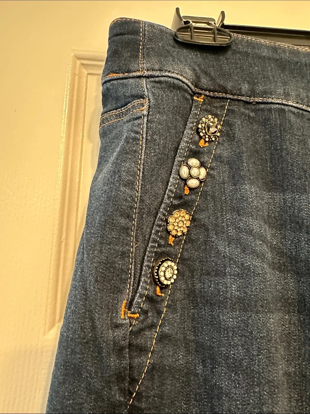 Chico's Pull-on Wide Leg Embellished Jeans - Picture 3 of 6